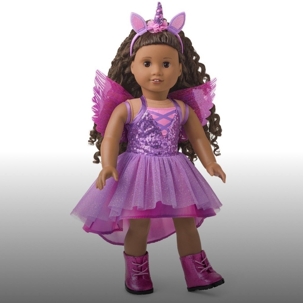 American Girl Mystical Unicorn Halloween Costume Wings Boots - Doll not included